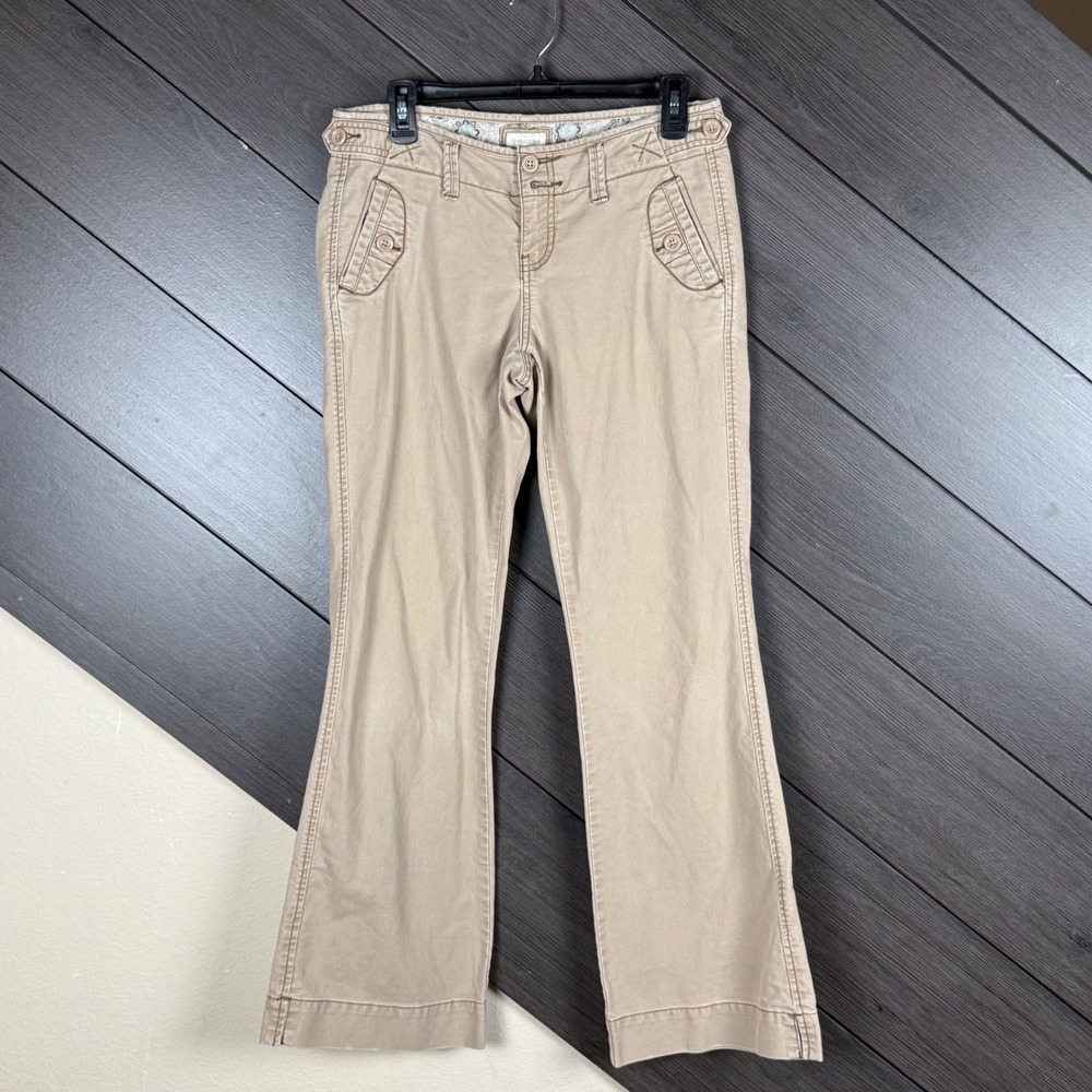 Maurices Women's 5/6 Flare Pants Khaki Low Rise Utility Pocket Y2K Preppy